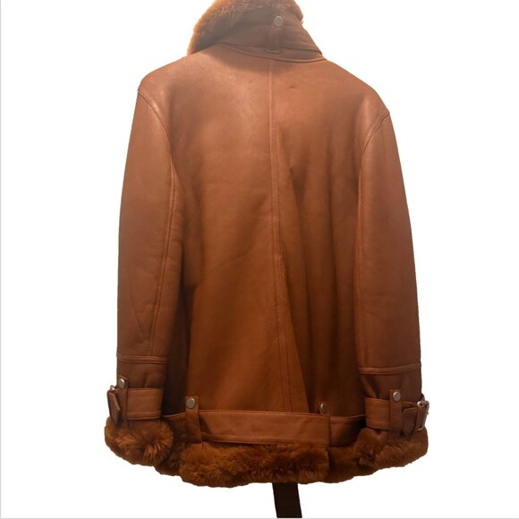 The Arrivals Moya Leather & Shearling Trim Jacket Brown- Size Large - Picture 8 of 13